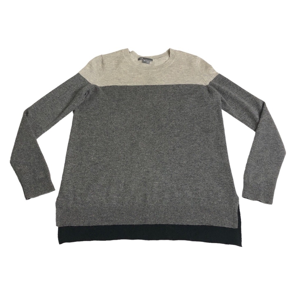 Vince Cashmere Sweater Women XS Gray Colorblock‎ Oversized Pullover Preppy Chic